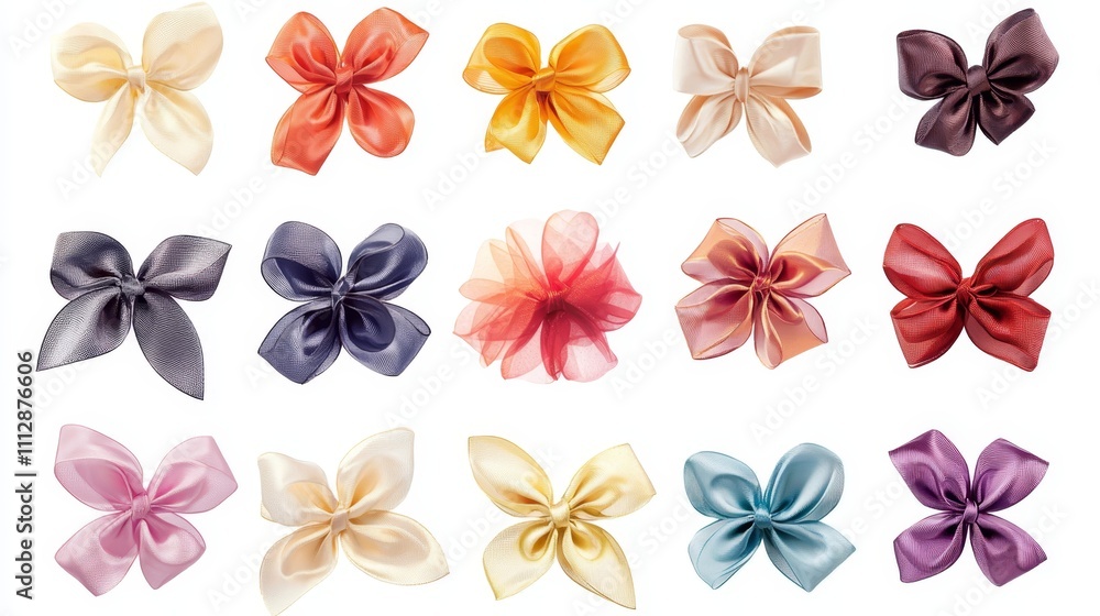 Obraz premium A bunch of different colored bows on a white background