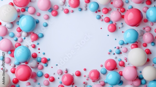 A circle of pink and blue spheres on a white background