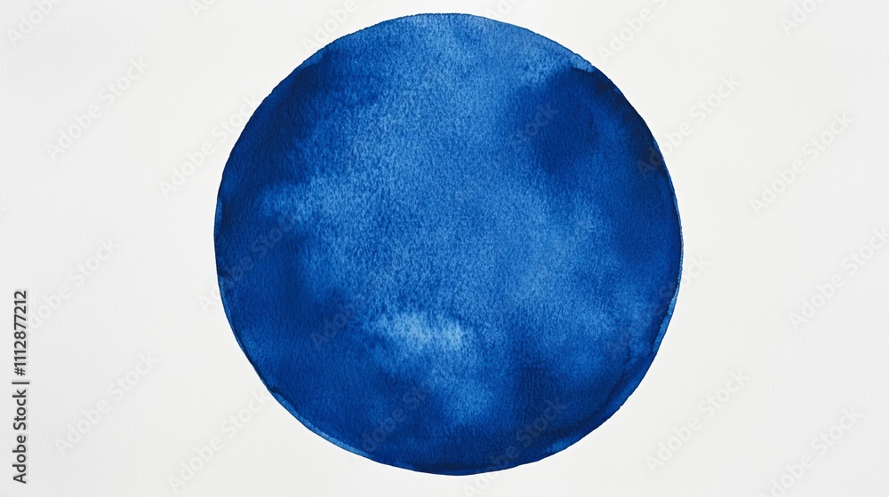 A blue circle painted with watercolor on a white background A blue circle painted with watercolor on a white background