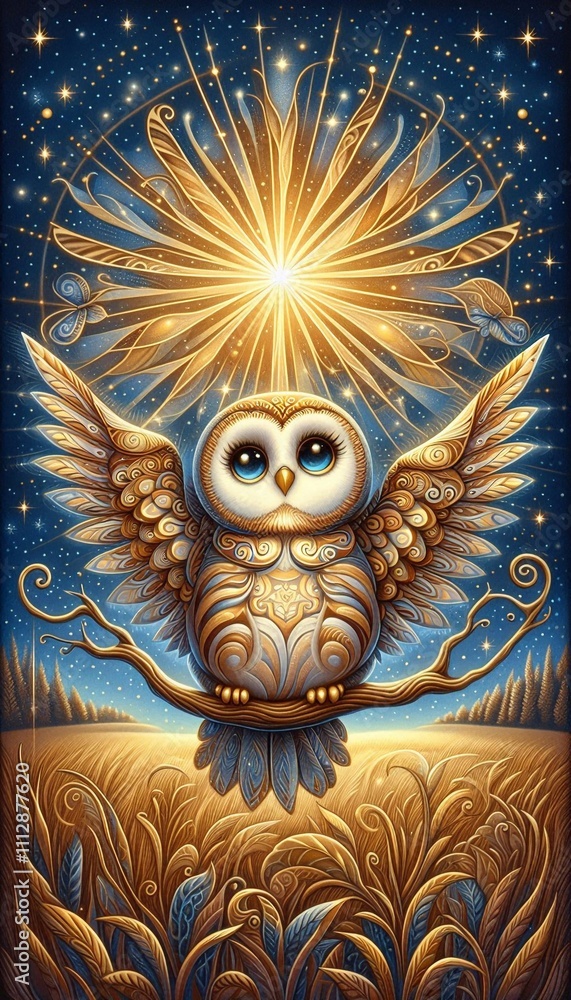 Dreamy Owl Under the Evening Star in an Enchanted Forest Dreamy Owl Under the Evening Star in an Enchanted Forest