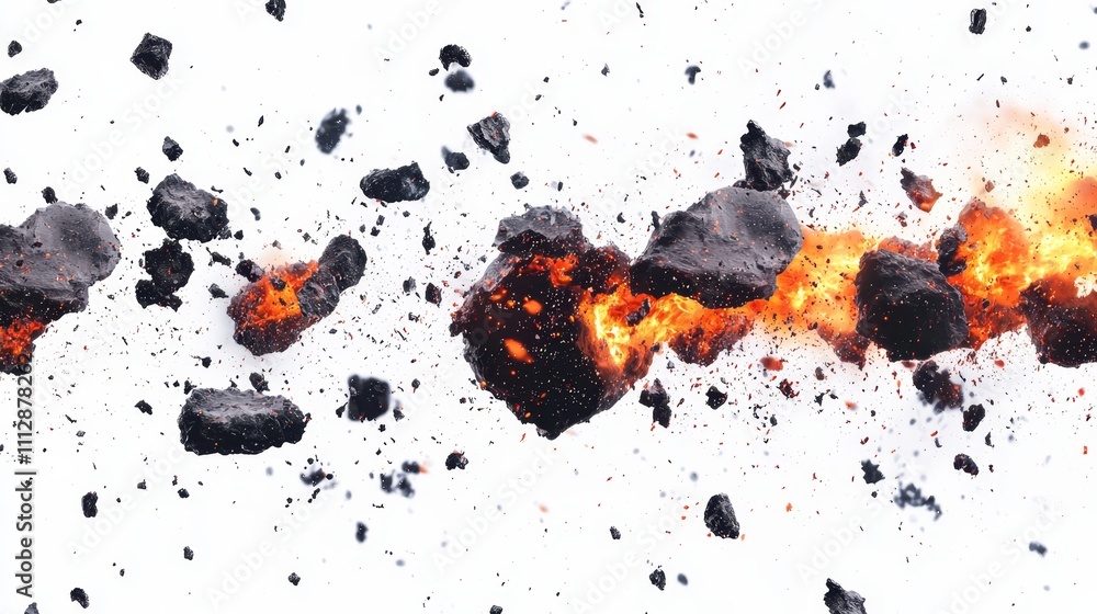 A bunch of black rocks with orange flames coming out of them A bunch of black rocks with orange flames coming out of them