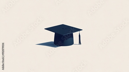 A minimalist illustration of a graduation cap on a white background, showcasing the capa??s texture and details, photo