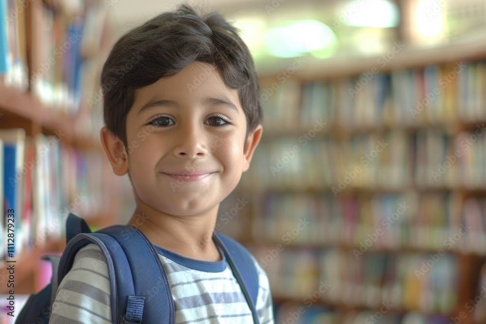 Smiling Hispanic and Middle Eastern boys in school library. Smiling Hispanic and Middle Eastern boys in school library.