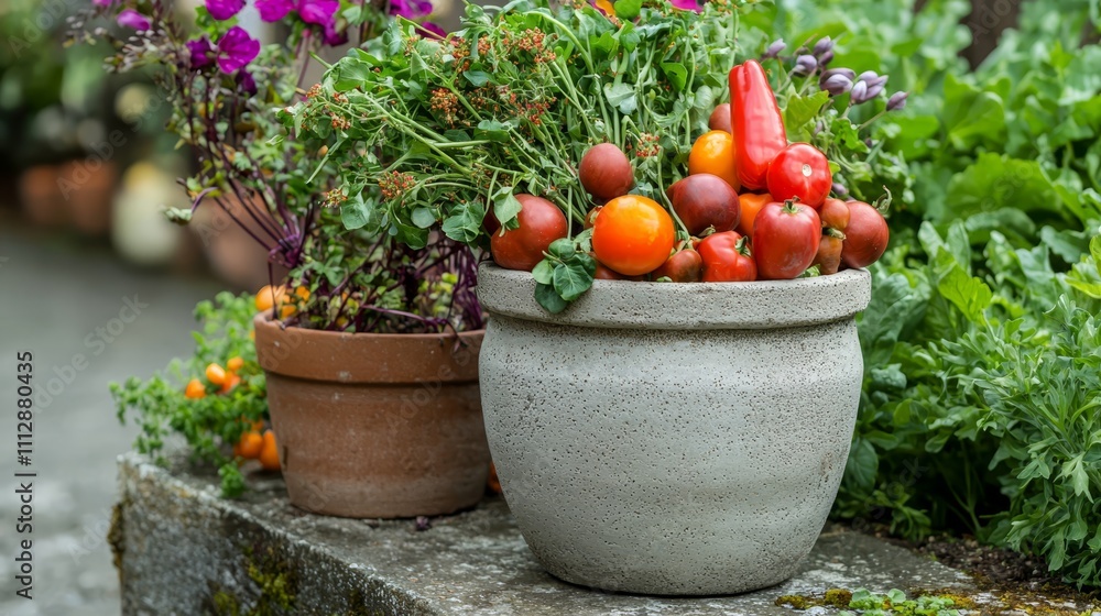 A couple of pots filled with lots of different types of vegetables A couple of pots filled with lots of different types of vegetables