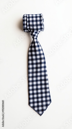Classic navy and white checked tie displayed on a plain background for mens f...