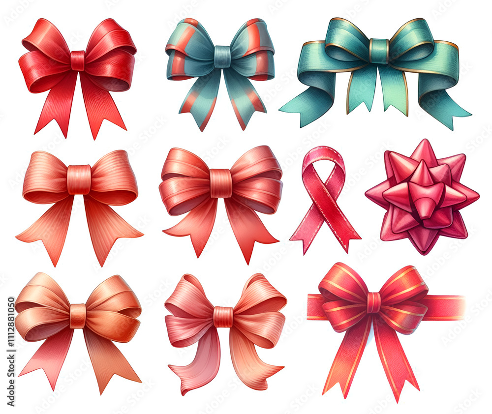 set of bows with ribbons, Set of gift ribbons bow illustrations hand painted watercolor styles, a collection of gift boxes with bows and bows set of bows with ribbons, Set of gift ribbons bow illustrations hand painted watercolor styles, a collection of gift boxes with bows and bows