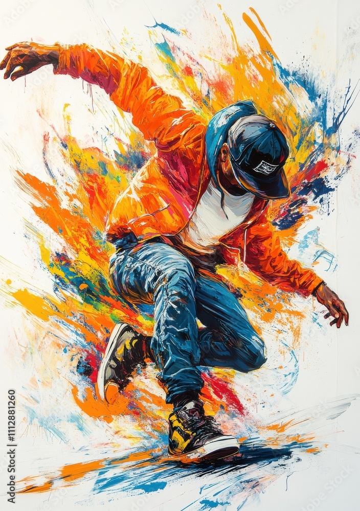 Colorful street dancer in action with vivid energetic expression Colorful street dancer in action with vivid energetic expression