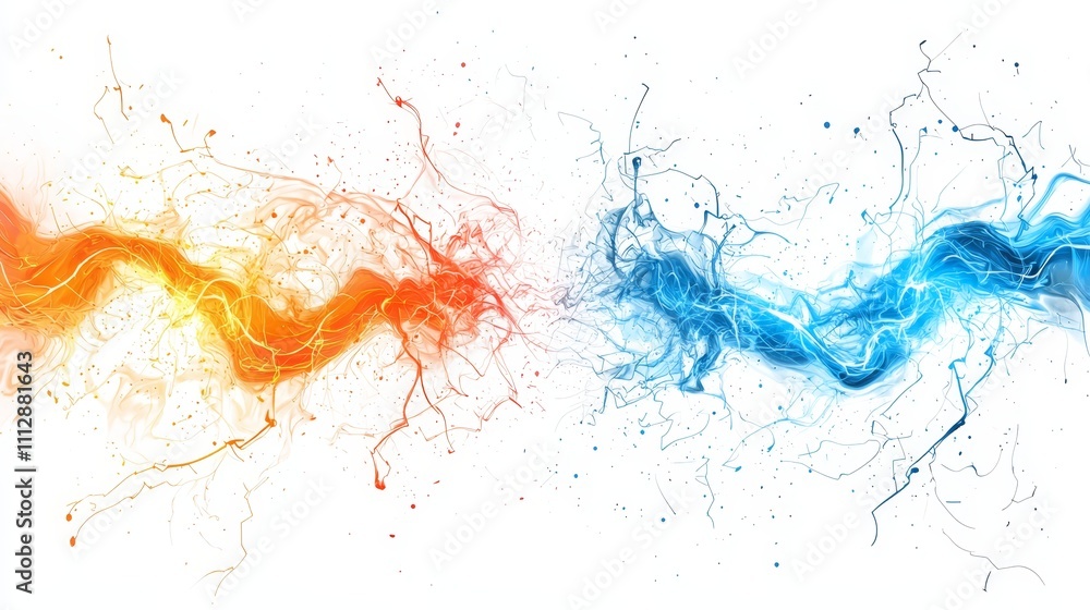 A blue and orange abstract background with splashes of paint A blue and orange abstract background with splashes of paint