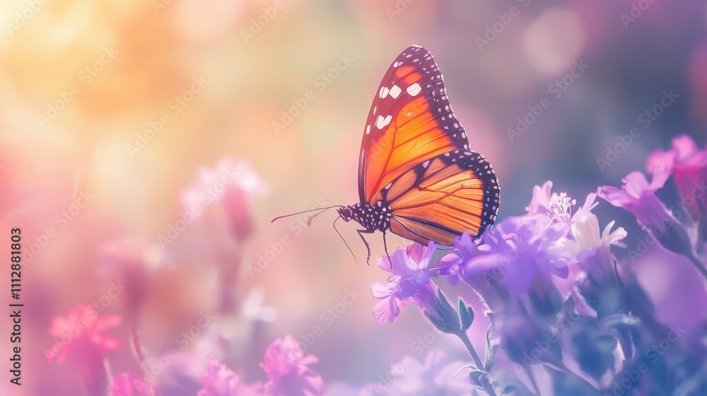 A butterfly sitting on top of a purple flower A butterfly sitting on top of a purple flower