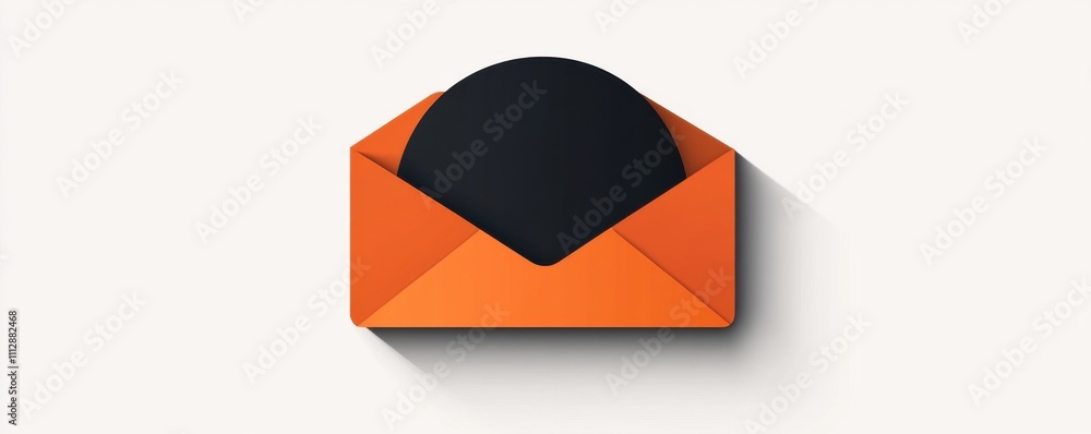 Modern flat design of an orange envelope with black circle Modern flat design of an orange envelope with black circle