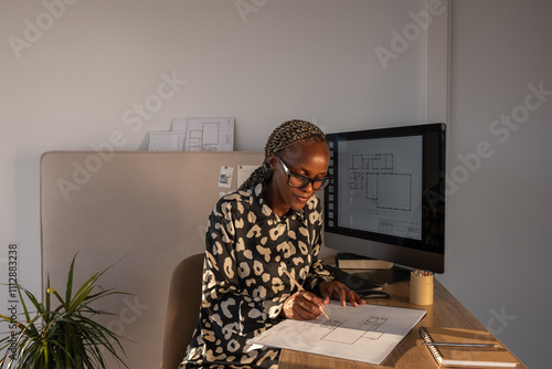 Attractive woman working in office environment photo