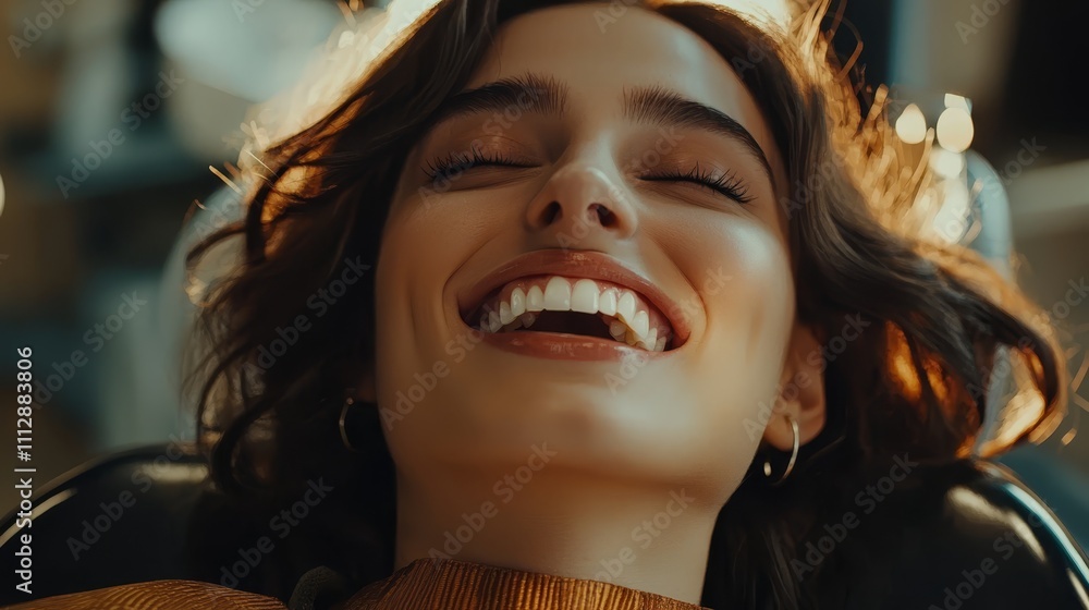 Fototapeta premium A woman sitting in a chair with her eyes closed and a smile on her face