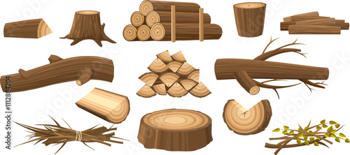 Cartoon firewood pile set