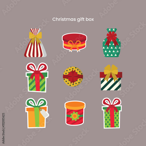 Christmas gift box, Gift box icon. Vector isolated elements. Christmas gift icon illustration vector symbol