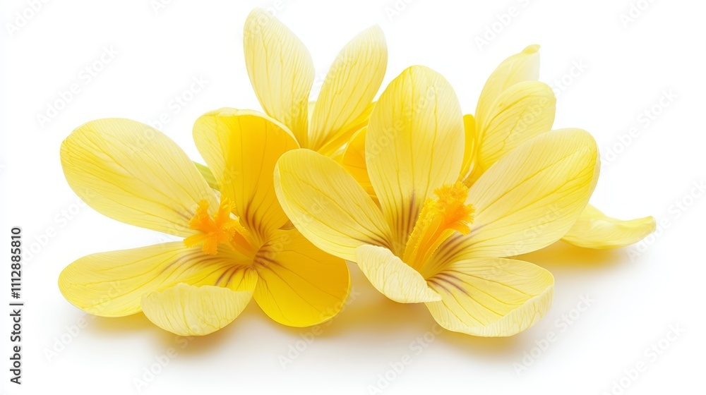 Fototapeta premium A bunch of yellow crocuses on a white background