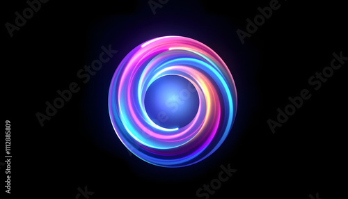 Abstract colorful spectrum light swirl round shape isolated on black background in concept modern, science, magic isolated with white highlights, png