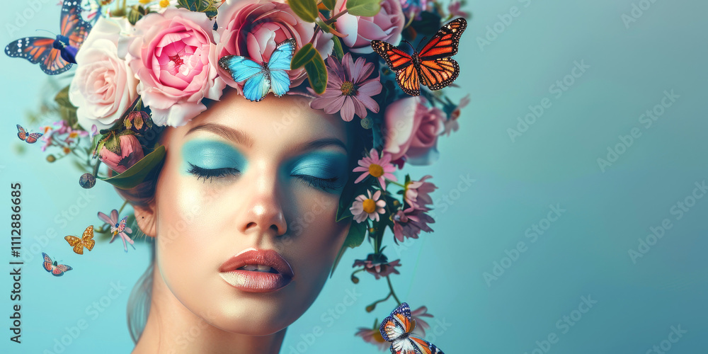 young woman with a wreath of flowers on her head Generative AI young woman with a wreath of flowers on her head Generative AI