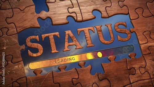 Wooden Puzzle Status Loading Bar, Concept of Progress, Completion, and Waiting