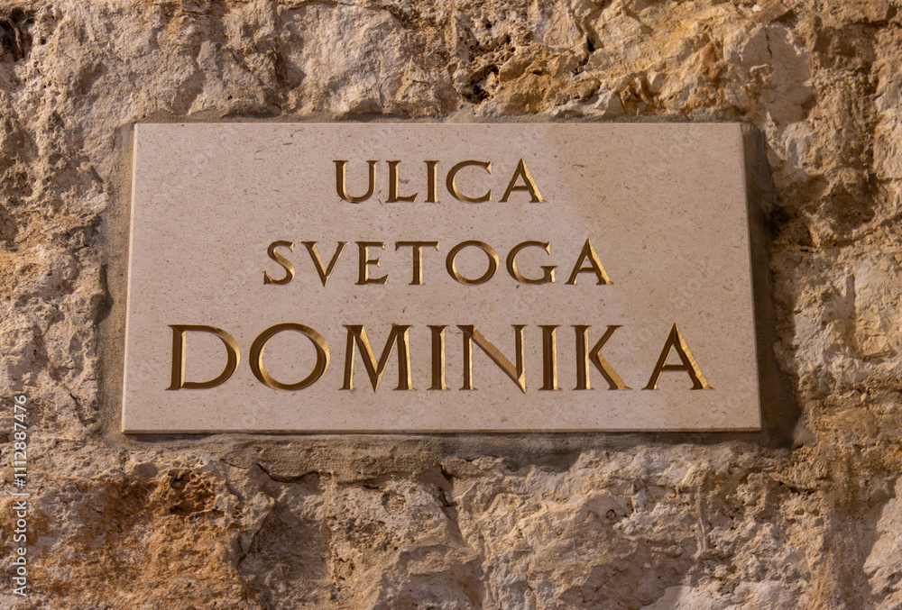 Fototapeta premium Street name plate in the old town of Dubrovnik, Croatia