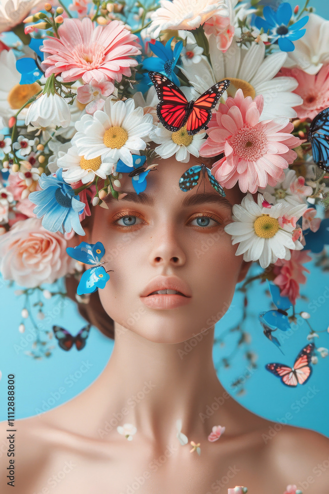 young woman with a wreath of flowers on her head Generative AI young woman with a wreath of flowers on her head Generative AI