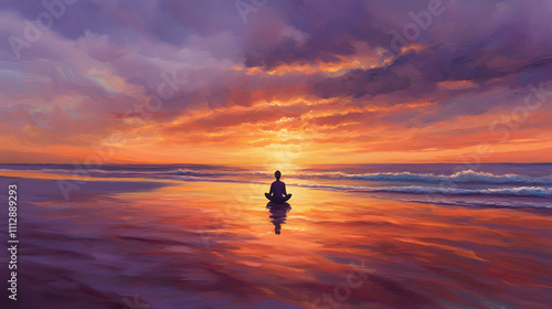 Embracing Tranquility: Mindful Meditation on a Serene Beach at Sunset