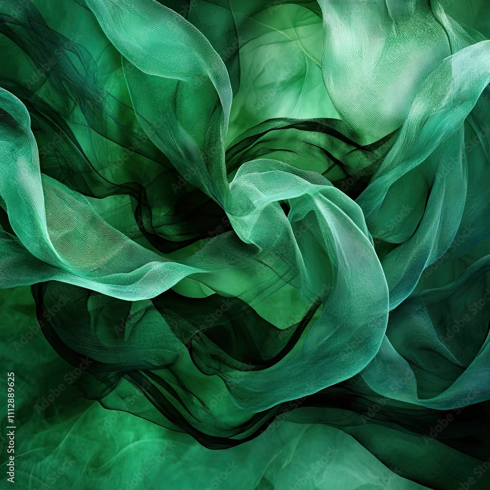 Swirling green sheer fabric, abstract texture. Swirling green sheer fabric, abstract texture.