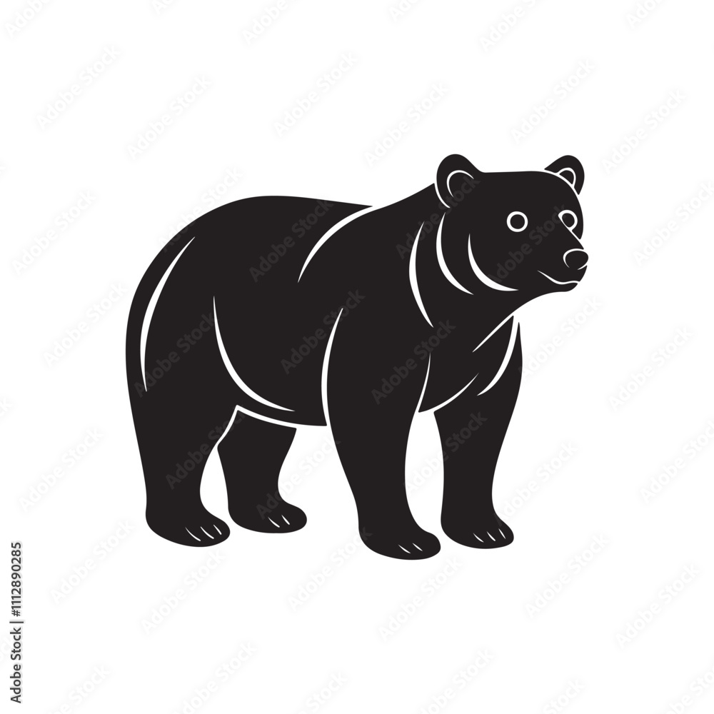 Bear silhouette, black and white silhouette, vector and illustration, black and white Bear silhouette, black and white silhouette, vector and illustration, black and white