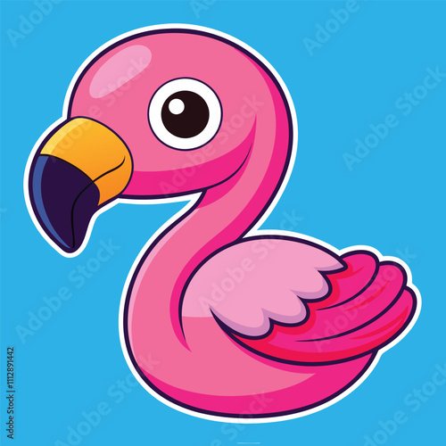 Charming Pink Flamingo with Cute Features and Playful Expression Standing Gracefully Against a Soft Blue Background Ideal for Brightening Up Your Creative Projects