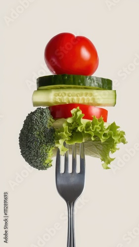 Close-Up of Fork Holding Assorted Fresh Vegetables for Healthy Food Photography