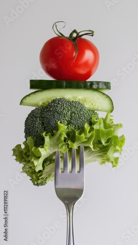 Close-Up of Broccoli and Tomatoes on Fork with Bright Vibrant Colors