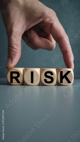 Hand Pointing to Wooden Blocks Spelling Risk in Conceptual Image