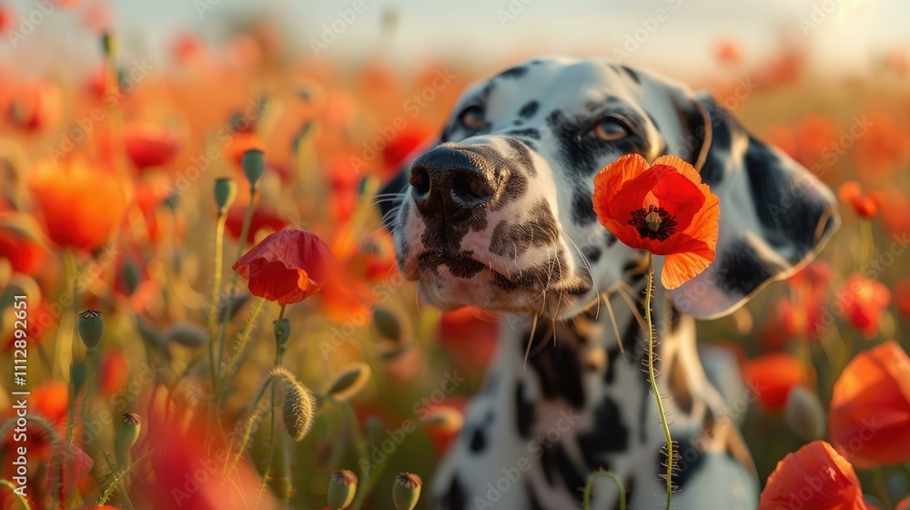 Dalmatian dog in a poppy field at sunset. (2) Dalmatian dog in a poppy field at sunset. (2)
