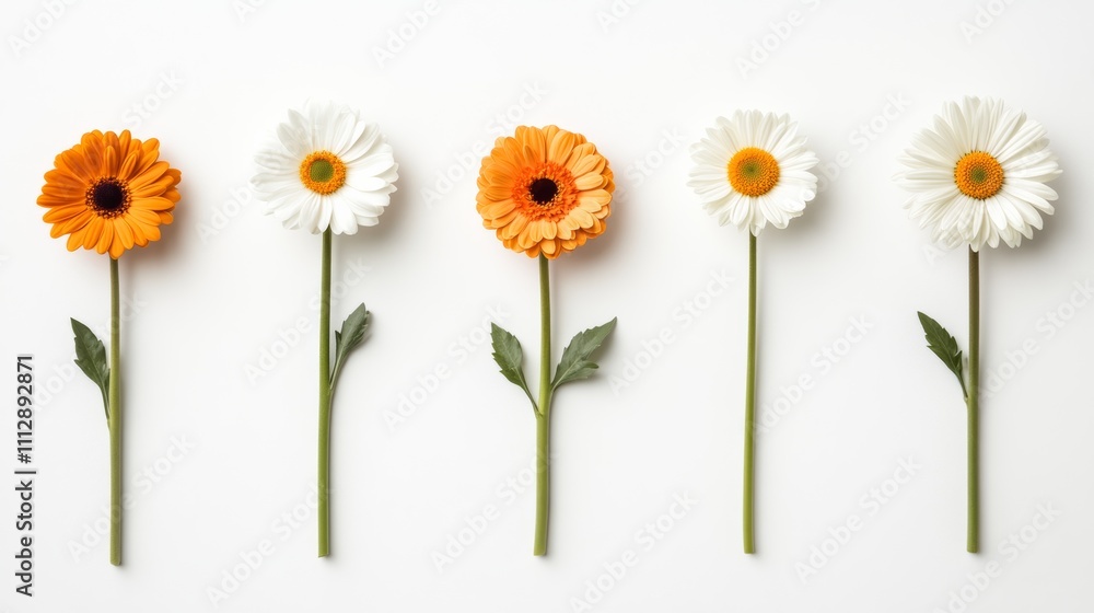 Obraz premium Collection of Vibrant Flowers with Green Stems