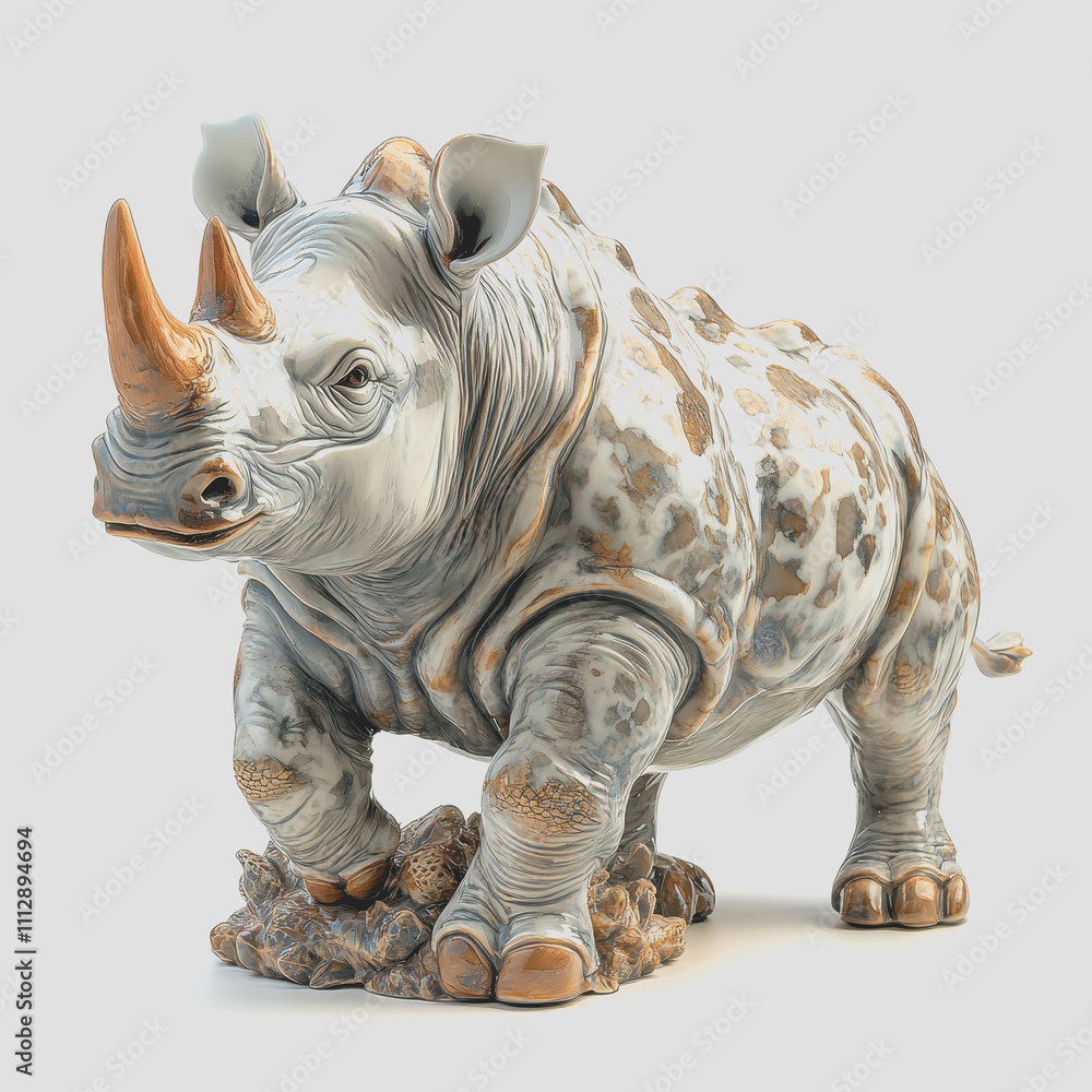 Fototapeta premium Ornate Rhinoceros Sculpture in Fine Detail with Intricate Patterns and Textures Ideal for Home Decor and Wildlife Enthusiasts