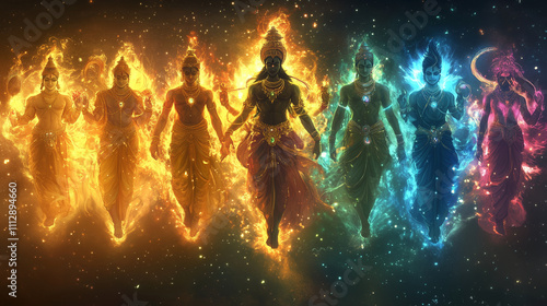 Wallpaper Mural An awe-inspiring visualization of the ten avatars of Lord Vishnu (Dashavatara), each form glowing with divine energy and unique characteristics Torontodigital.ca