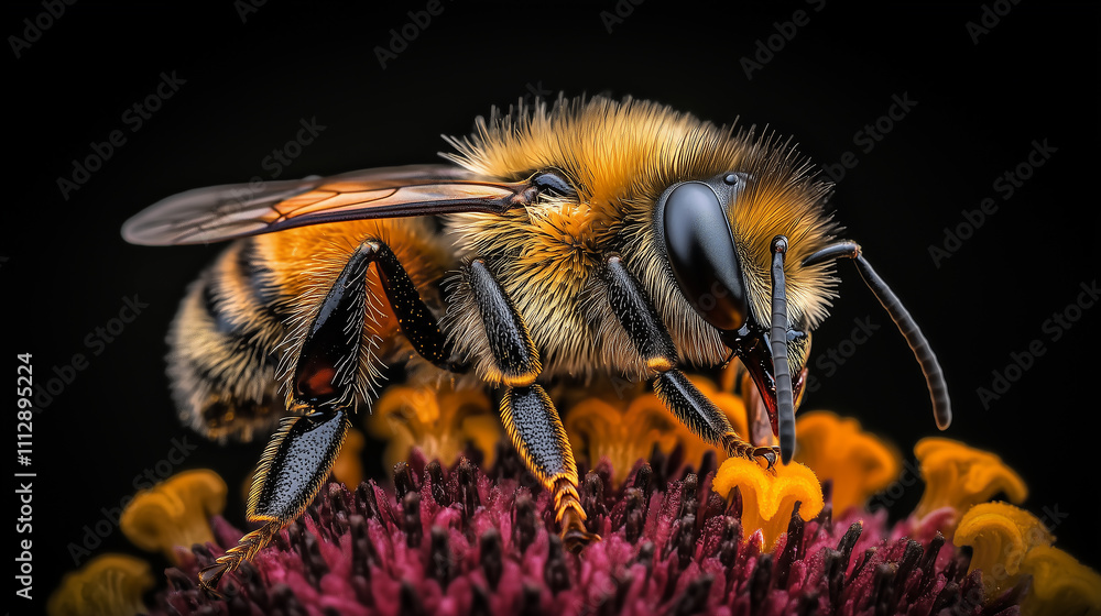 closeup of a honeybee pollinizing a flower closeup of a honeybee pollinizing a flower