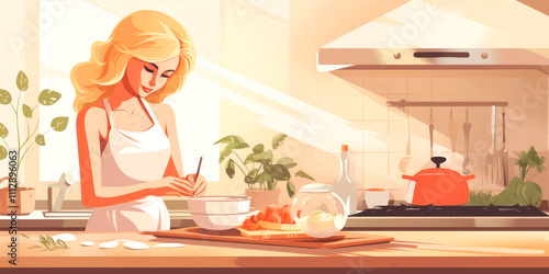 woman cooking in the kitchen Generative AI