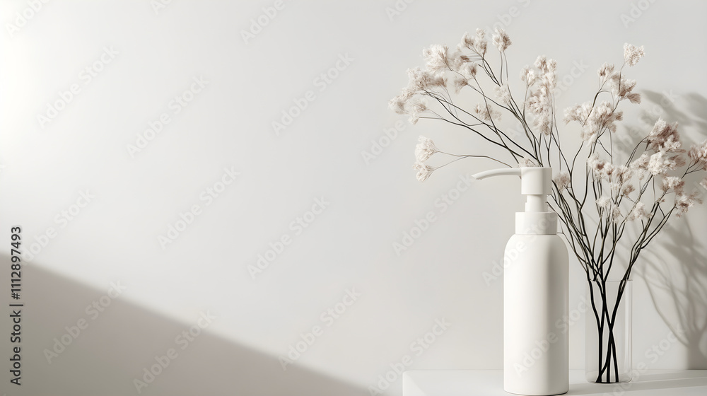 Minimalist White Pump Bottle for Liquid Soap on a White Background: A Study in Simplicity and Purity Minimalist White Pump Bottle for Liquid Soap on a White Background: A Study in Simplicity and Purity