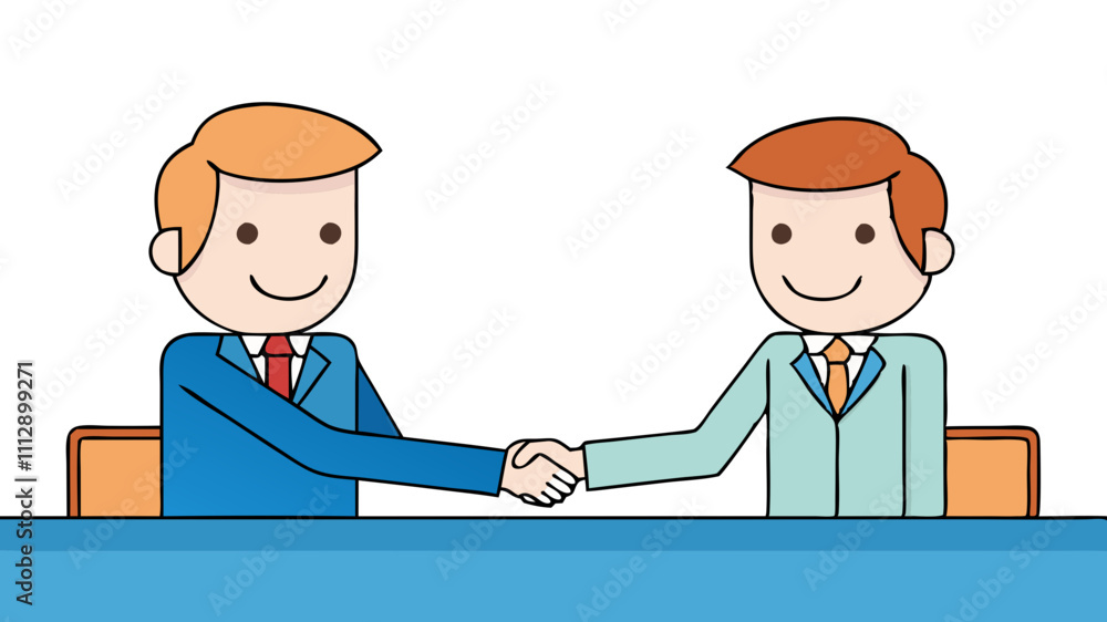 Close up of cartoon firm handshake between job candidate and interviewer showing professionalism Close up of cartoon firm handshake between job candidate and interviewer showing professionalism