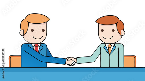 Close up of cartoon firm handshake between job candidate and interviewer showing professionalism