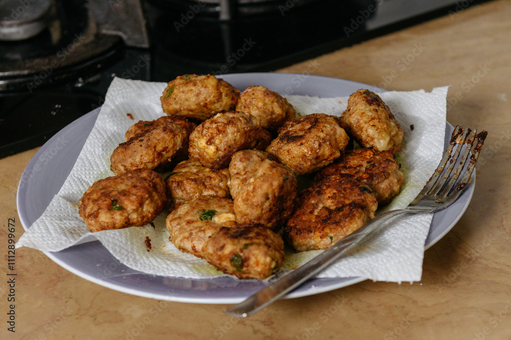 Typical albanian meatballs qofte on the plate Typical albanian meatballs qofte on the plate