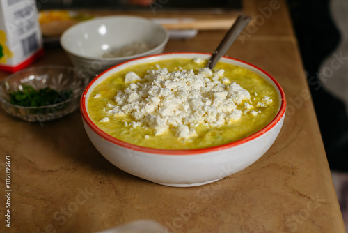 Filling of courgettes, eggs and cottage cheese for Albanian byrek photo