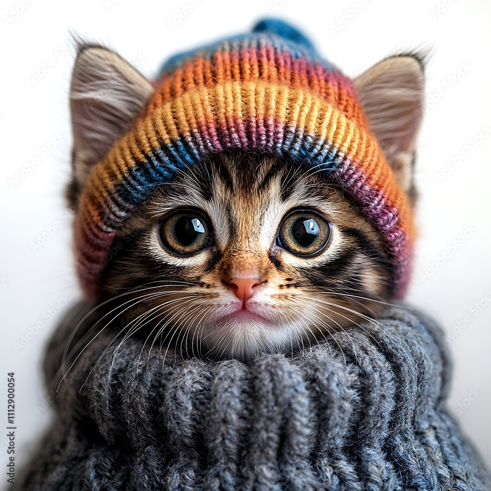 Creative Showcasing a Kitten Wearing a Stylish Yellow Knitted Hat with Elegance photo Creative Showcasing a Kitten Wearing a Stylish Yellow Knitted Hat with Elegance photo