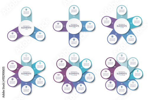 Collection of vector infographic circles. Set of cycle diagrams. Simple infographics for report, business analytics, data visualization, social media and presentation.