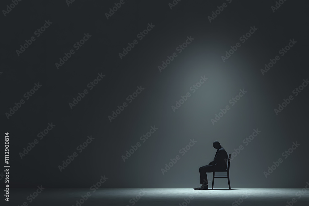 Dark and Ambient Picture of an Empty, Sad-Looking Man Sitting, Evoking a Sense of Isolation and Reflection in a Moody Setting Dark and Ambient Picture of an Empty, Sad-Looking Man Sitting, Evoking a Sense of Isolation and Reflection in a Moody Setting