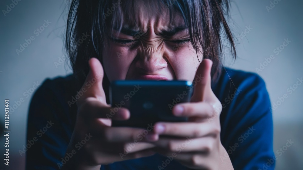 Frustrated individual clutching a smartphone, reflecting on the challenges of modern technology and communication. Frustrated individual clutching a smartphone, reflecting on the challenges of modern technology and communication.