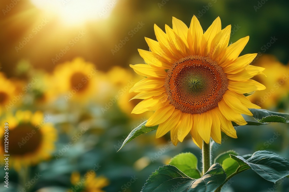 Fototapeta premium Sunflower that is blooming in the field, space for text