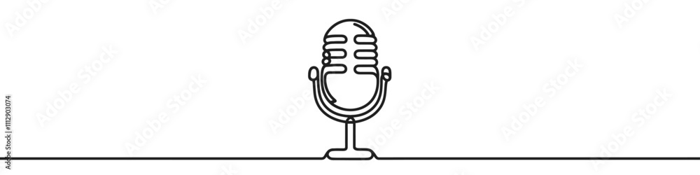 One continuous line illustration of a retro microphone, isolated on white background. Line art of retro microphone One continuous line illustration of a retro microphone, isolated on white background. Line art of retro microphone