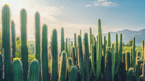 Majestic Cacti Silhouettes Against Serene Mountainous Skyline