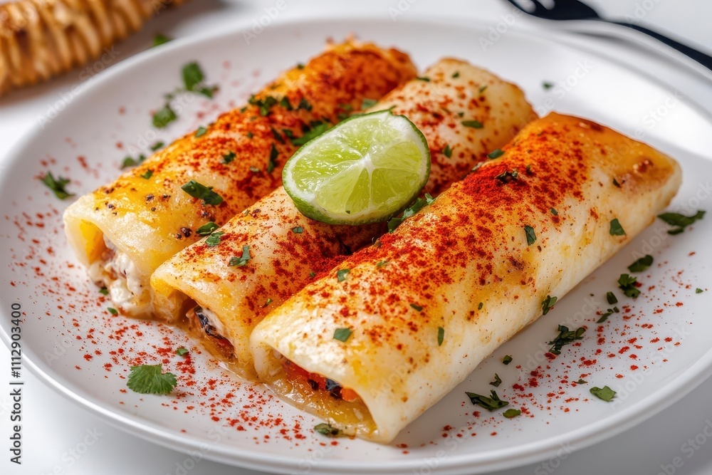 A modern plating of esquites and elote served together, garnished with lime and chili powder, captured under crisp white studio lighting for a gourmet promotional style A modern plating of esquites and elote served together, garnished with lime and chili powder, captured under crisp white studio lighting for a gourmet promotional style